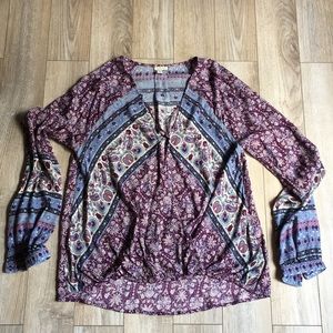 Plunging neck long sleve blouse